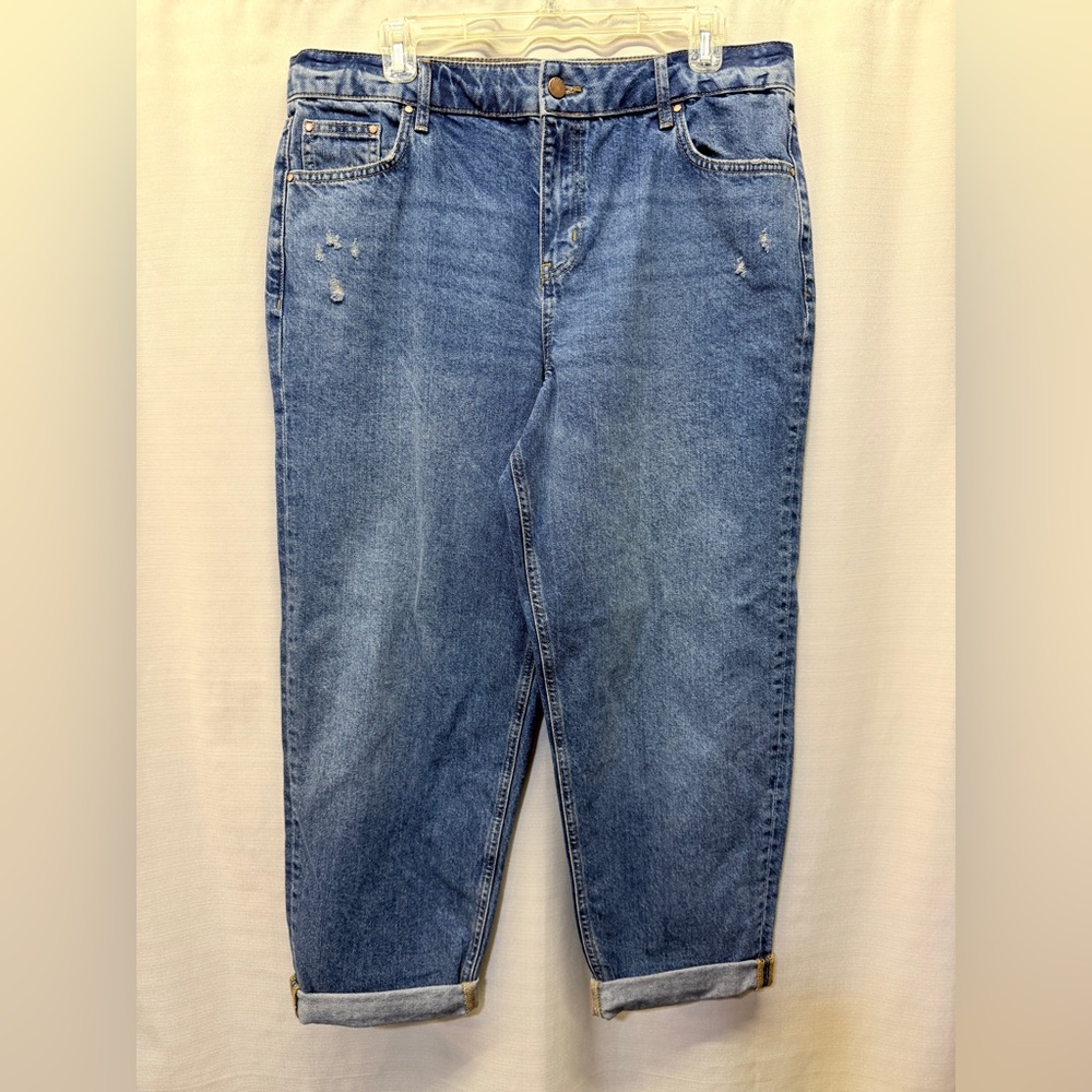 Boden Boyfriend Blue Denim Straight Leg Relaxed Distressed High Rise Jeans 10R